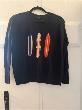 J. Crew Navy Sweater with Colorful Surfboard Motif